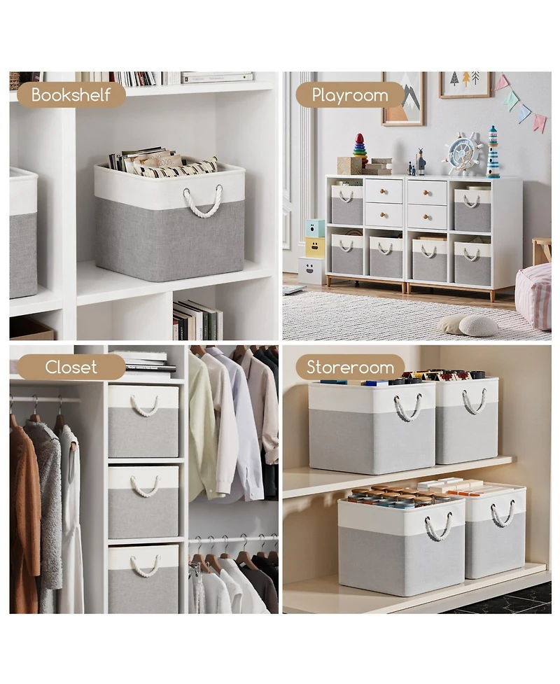 Sugift 6-Pack Collapsible Fabric Storage Bins, 13" Cube Baskets with Rope Handles and Reinforced Base