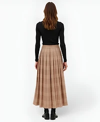 Modenaire Women's Plaid Pleated Maxi Skirt