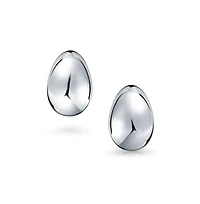 Bling Jewelry Classic Simple Dome Teardrop Clip On Earrings .925 Sterling Silver