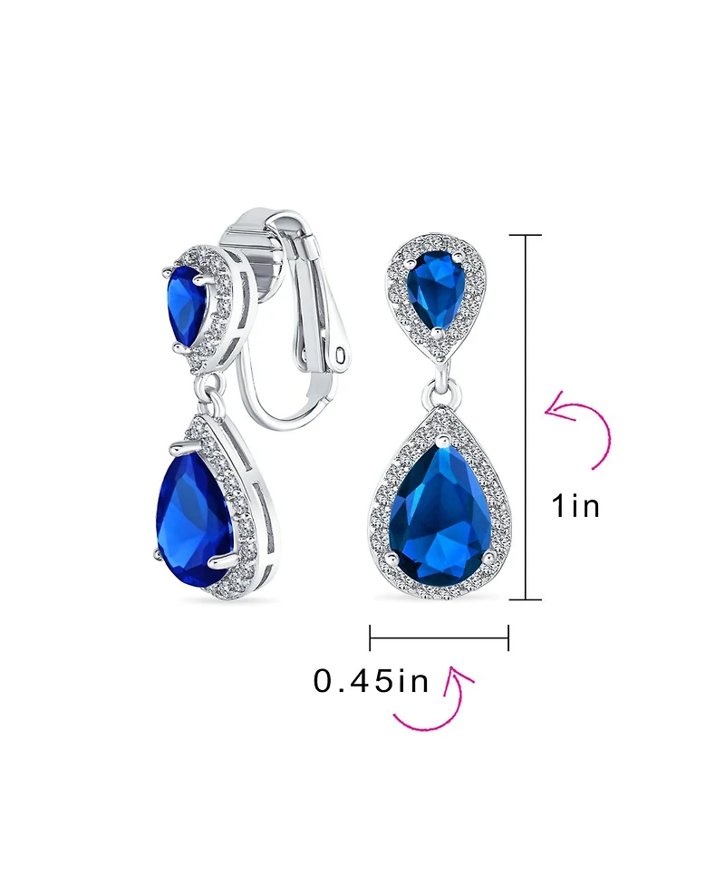 Bling Jewelry Classic Cocktail Halo Cubic Zirconia Cz Double Solitaire Teardrop Dangle Clip On Earrings