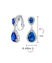 Bling Jewelry Classic Cocktail Halo Cubic Zirconia Cz Double Solitaire Teardrop Dangle Clip On Earrings