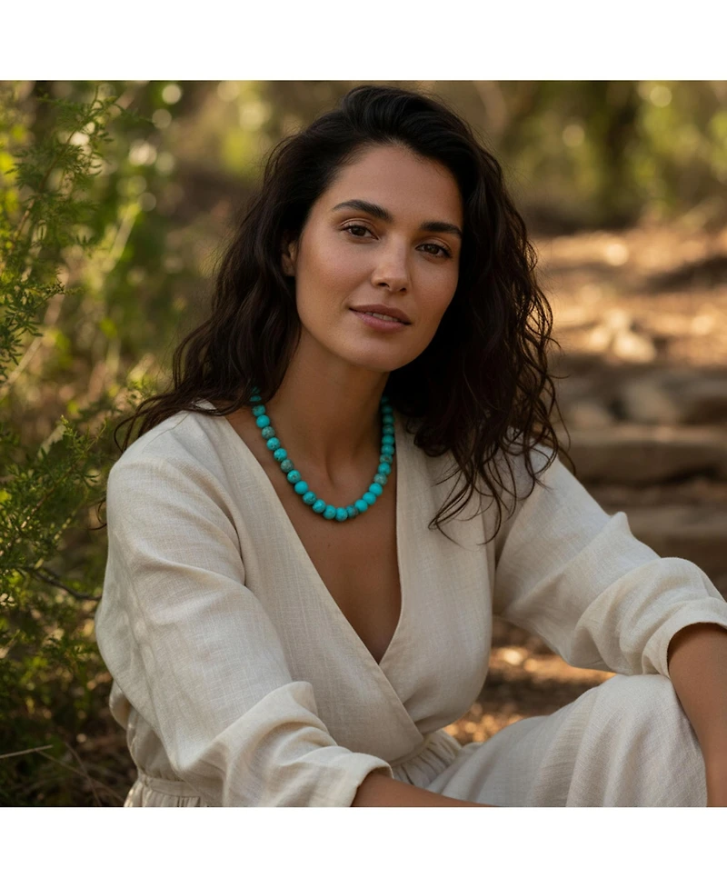 Bling Jewelry Semi-Precious Created Turquoise Stone 10MM Bead Ball Strand Necklace 16-18 Inch