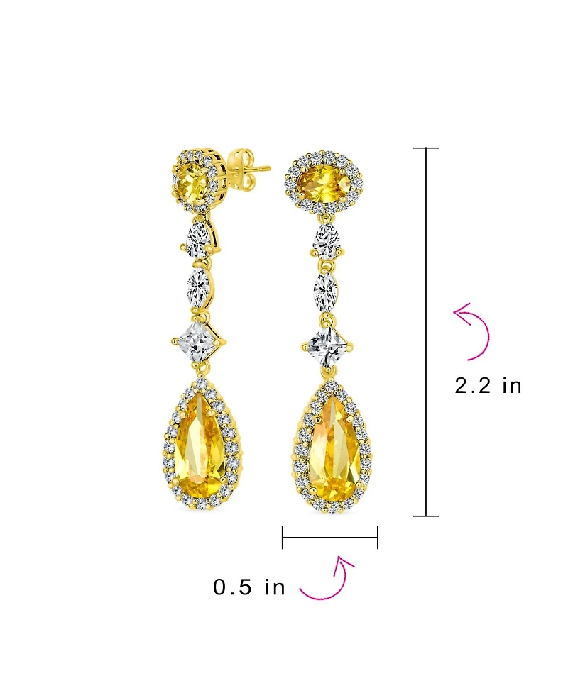 Bling Jewelry Canary Yellow Royal Green Halo Cz Teardrop Chandelier Earrings Silver Plated