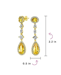 Bling Jewelry Canary Yellow Royal Green Halo Cz Teardrop Chandelier Earrings Silver Plated