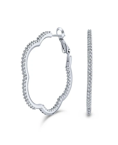 Bling Jewelry Flower Shaped Inside Out Pave Cz Clover Hoop Earrings Gold Silver Plated 1.5 Inch