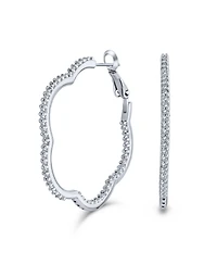 Bling Jewelry Flower Shaped Inside Out Pave Cz Clover Hoop Earrings Gold Silver Plated 1.5 Inch