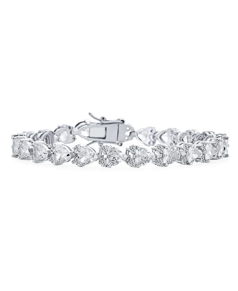 Bling Jewelry Romantic Red Clear Cubic Zirconia Cz Heart Shape Tennis Bracelet 7-7.5 Inch Silver Plated