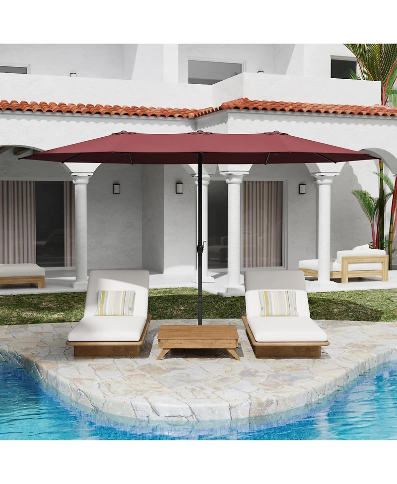 15 ft. Large Double Sided Umbrella Outdoor Patio Umbrella with Base and Sand Bag