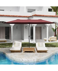 15 ft. Large Double Sided Umbrella Outdoor Patio Umbrella with Base and Sand Bag