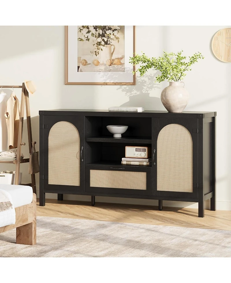gaomon 47.2 inch Rattan Buffet Cabinet with Storage, Kitchen Coffee Bar Cabinet with Doors and Drawer