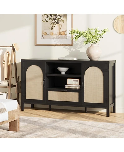 gaomon 47.2 inch Rattan Buffet Cabinet with Storage, Kitchen Coffee Bar Cabinet with Doors and Drawer