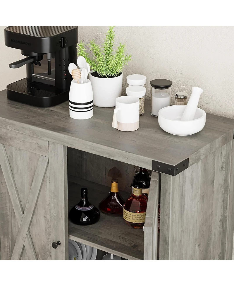 gaomon Farmhouse Sideboard Buffet Cabinet with Adjustable Shelves and Barn Doors Rustic Modern Coffee Bar and Kitchen Organizer