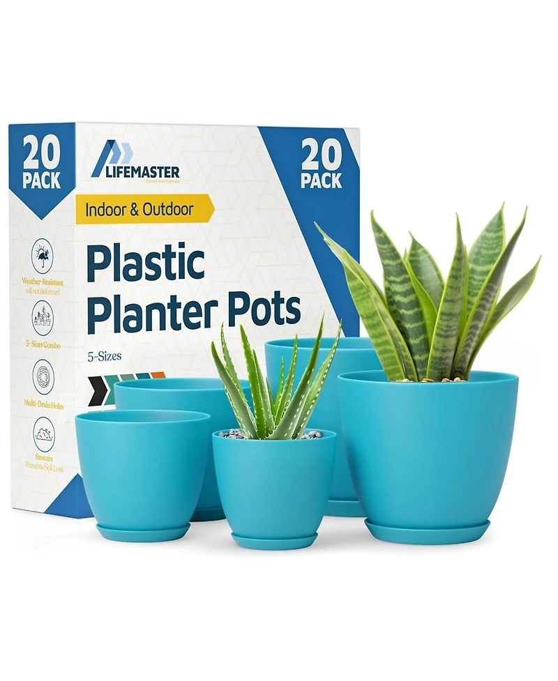 Plant Pots Pack with Drainage Holes & Saucers, Stackable Indoor & Outdoor Planters for Houseplants & Flowers