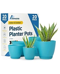 Plant Pots Pack with Drainage Holes & Saucers, Stackable Indoor & Outdoor Planters for Houseplants & Flowers