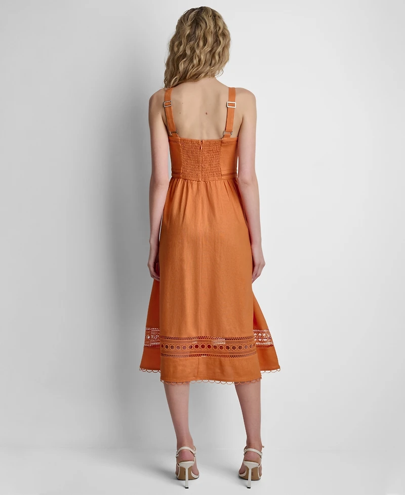Dkny Women's Sleeveless Straight Neck Loop Lace Dress