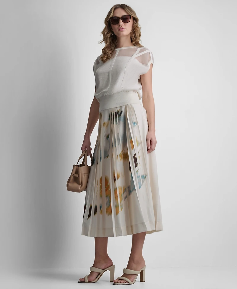 Dkny Women's Printed Pleated Everyday Stretch Skirt