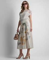 Dkny Women's Printed Pleated Everyday Stretch Skirt