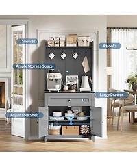 gaomon 63" Pantry Cabinet with 4 Hooks, Kitchen Storage Charging Station, Coffee Bar Table for Living Room, Dining 1 Large Dra