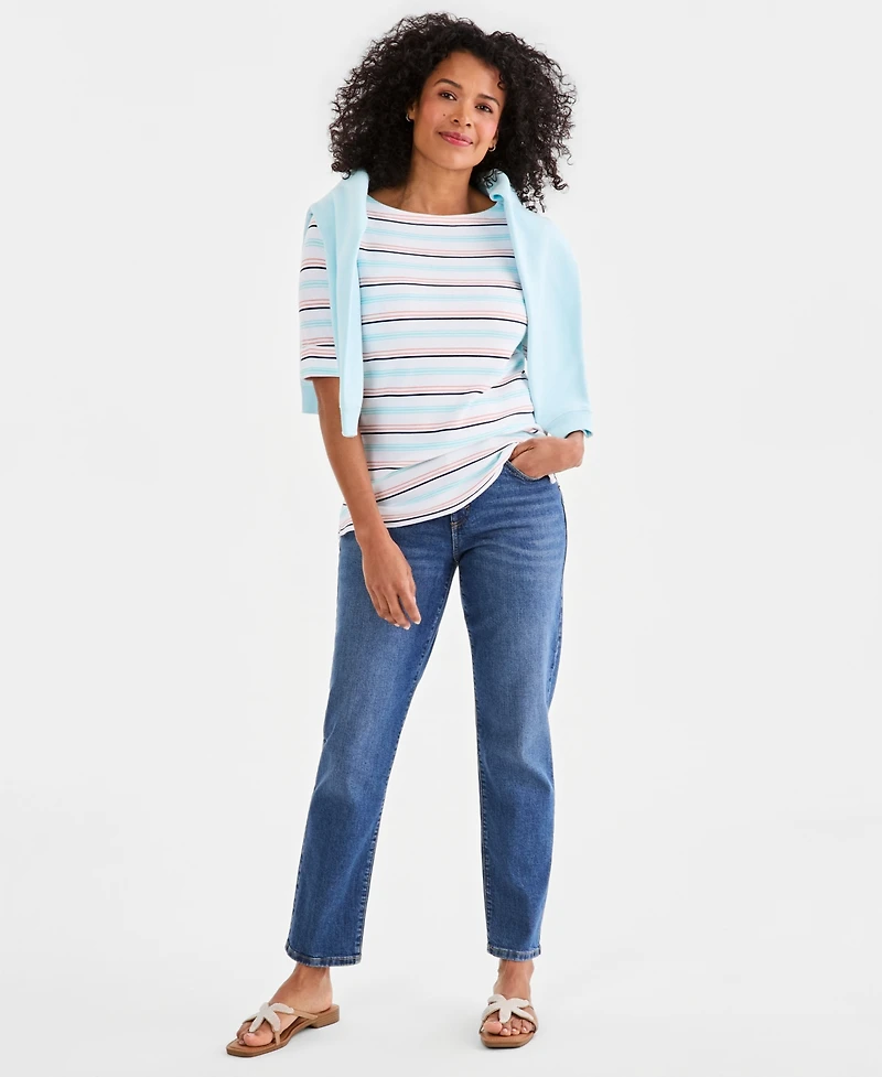 Style & Co Women's Printed Boat-Neck Elbow-Sleeve Top, Macy's Exclusive