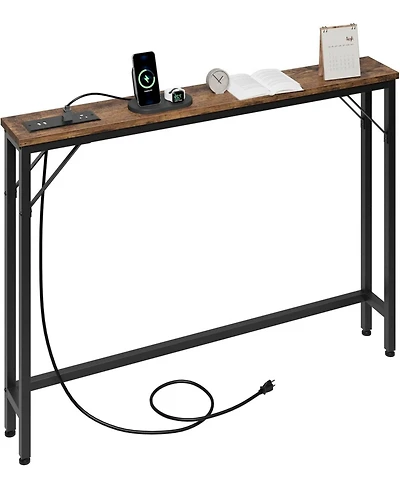gaomon 5.9" Narrow Console Table with Outlets & Storage Shelf, Behind-Couch Table for Entryway & Living Room