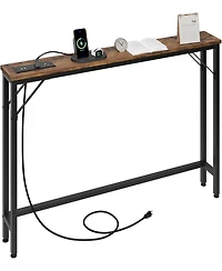 gaomon 5.9" Narrow Console Table with Outlets & Storage Shelf, Behind-Couch Table for Entryway & Living Room