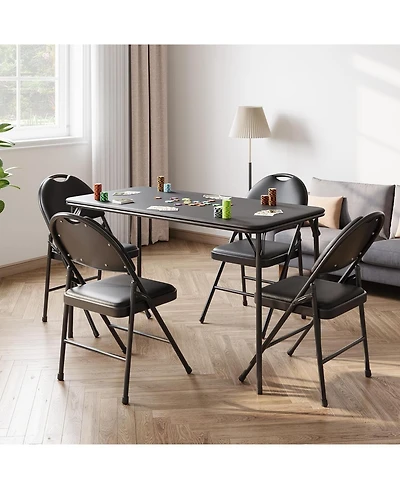 gaomon 4-Foot Folding Table with Upholstered Pu Leather Top, Heavy-Duty Metal Legs