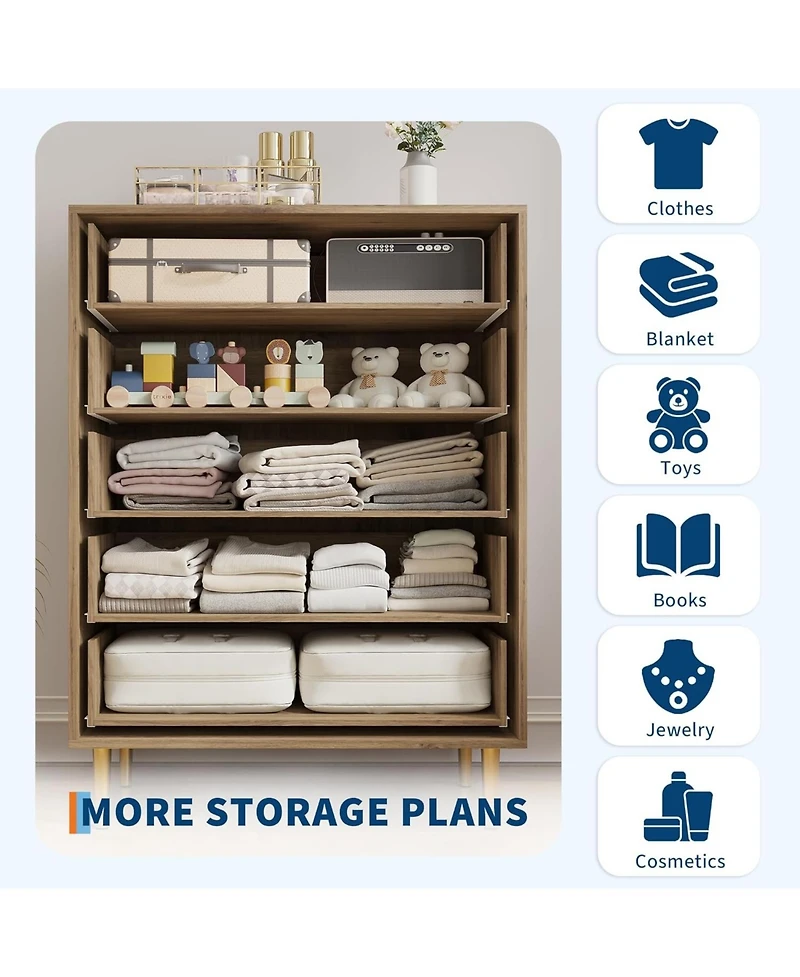 gaomon 44" Farmhouse Wood 5 Drawer Dresser with Bar Handles