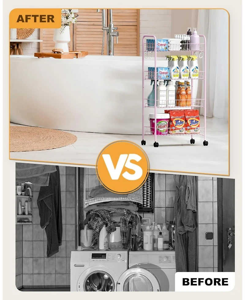 Mythinglogic 4 Tier Rolling Cart with 360°Wheels, Snack Cart