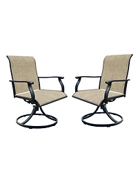 Mondawe 2-Piece Outdoor Swivel Dining Chairs, 360° Rotating with Ergonomic Armrests, Textilene All-Weather Patio Chairs