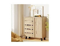 Slickblue 4-Tier Shoe Cabinet with 2 Louvered Doors Storage Organizer