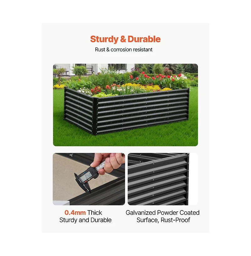 Slickblue 8x4x2 ft Galvanized Metal Raised Garden Bed Dark Grey