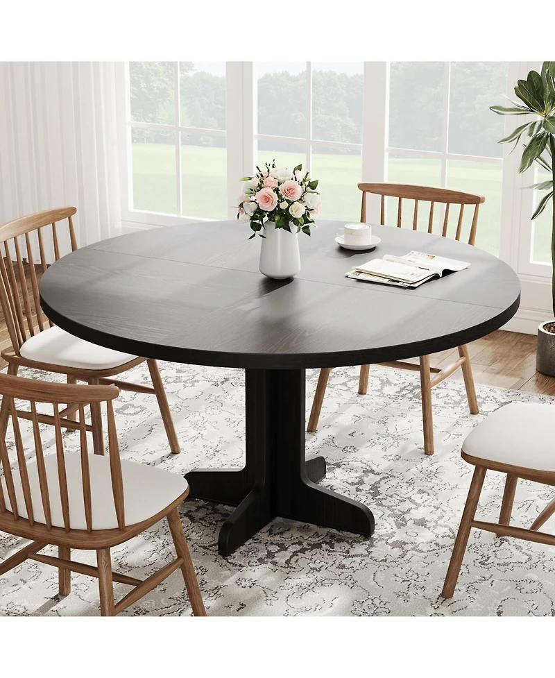 gaomon Round Dining Table – Sturdy Wood, Farmhouse Style, Solid Base, Kitchen, Living Room