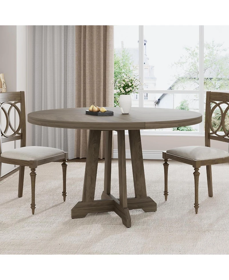 gaomon Modern Farmhouse Round Dining Table – Sturdy Pedestal, Space-Saving, Seats 4, Light Elephant