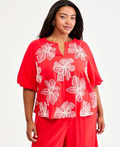 Vince Camuto Plus Split Neck Bubble Sleeve Blouse