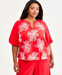 Vince Camuto Plus Split Neck Bubble Sleeve Blouse