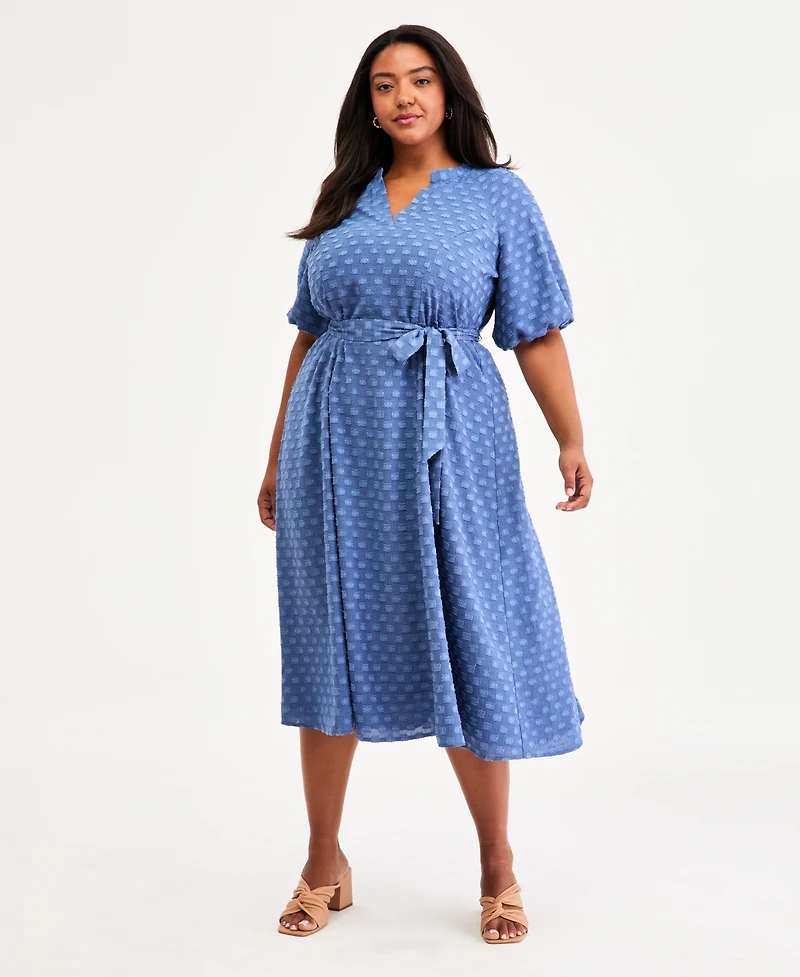 Vince Camuto Plus Puff-Sleeve Midi Dress