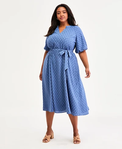 Vince Camuto Plus Puff-Sleeve Midi Dress