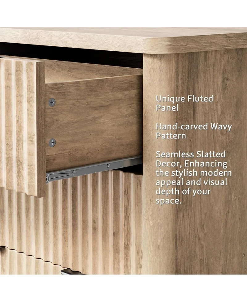 gaomon Fluted Dresser with Drawer, Modern Dressers for Bedroom with Wood Top, Sturdy Wooden Dresser & Tv Stand.