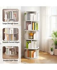 Rainsken 5 Tier Wooden Rotating Round Spinning Bookshelf Tower Storage Organizer