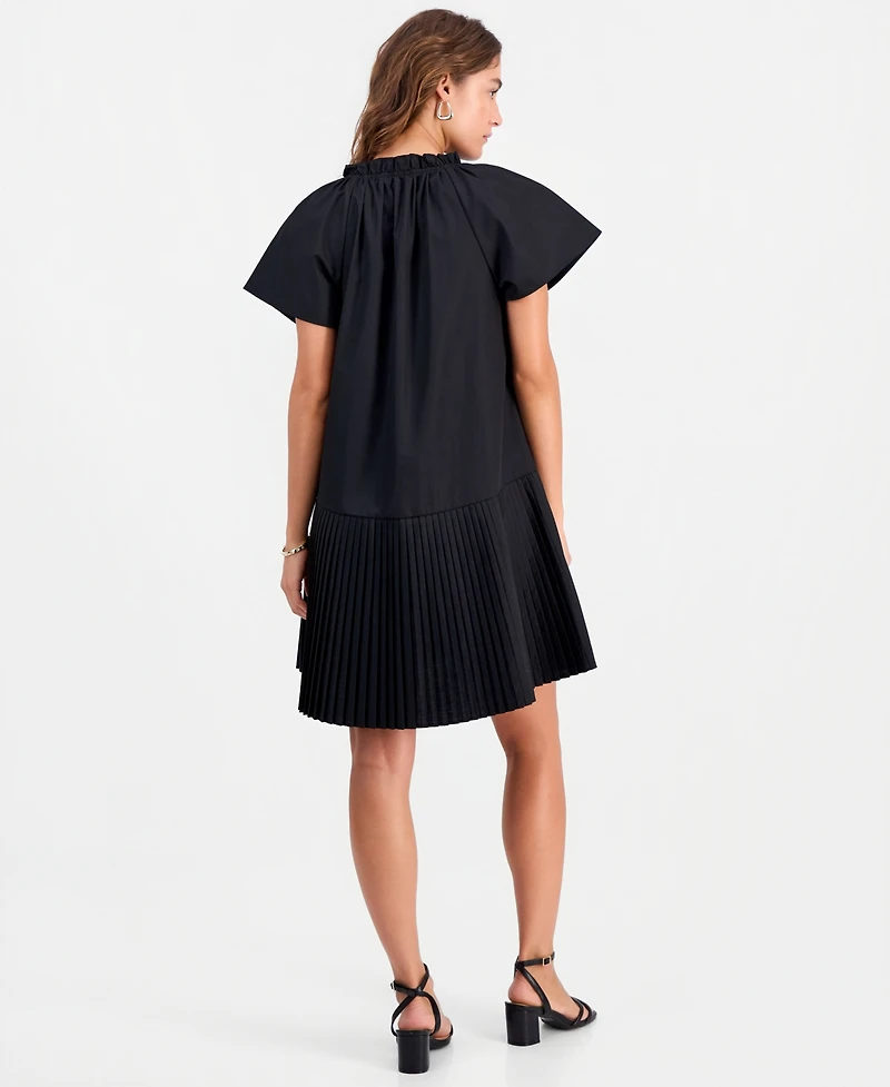 Robbie Bee Petite Puff-Sleeve Short-Sleeve Pleat-Hem Dress