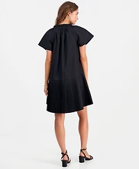 Robbie Bee Petite Puff-Sleeve Short-Sleeve Pleat-Hem Dress
