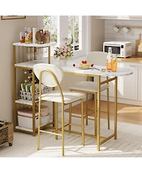 gaomon 3-Piece Expandable Bar Table Set with 2 Chairs, Storage Shelves and Wine Rack