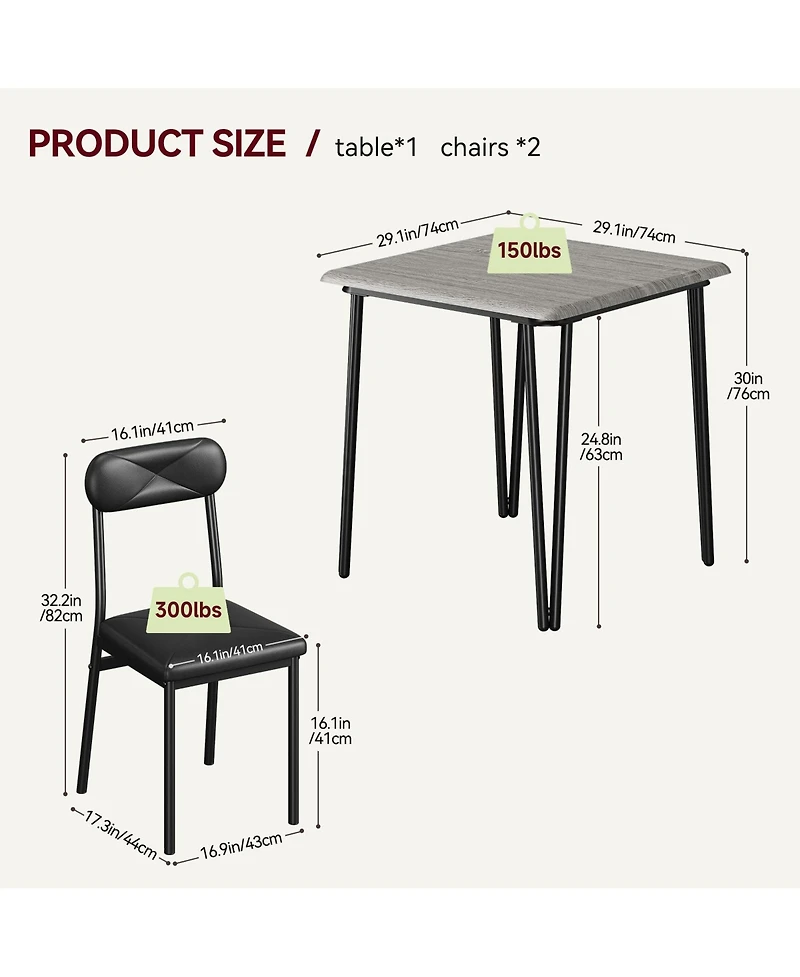 gaomon 3-Piece Dining Table Set with 2 Upholstered Chairs