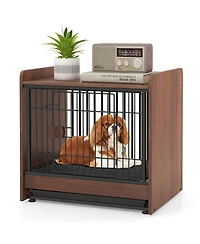 Gymax Dog Cage Furniture w/Removable Tray and Lockable Door Adjustable Foot Pads