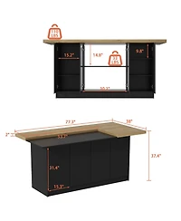 Famapy 77.3" Large Kitchen Island with 8 Doors, Island Storage Table with Dining Table, Coffee Station and Microwave Rack