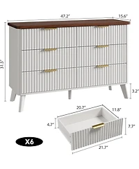 gaomon White Modern Fluted Drawer Dresser, Curved Profile with Gold Handles for Bedroom