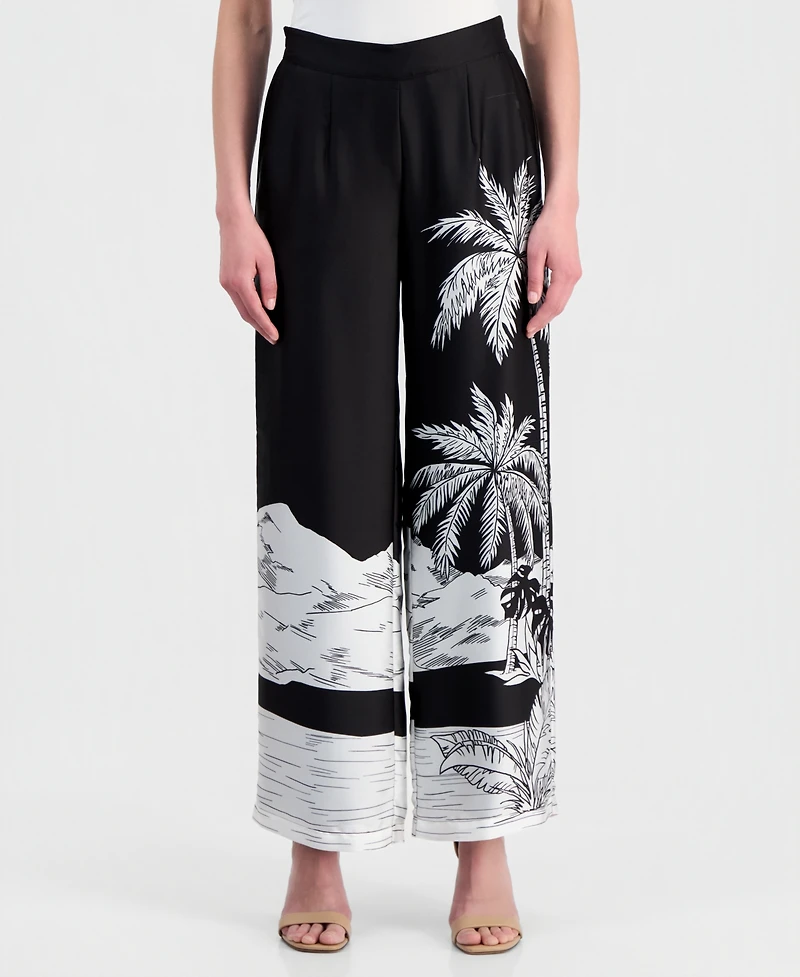 T Tahari Women's Placed Print High-Rise Pants