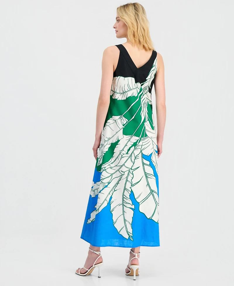 T Tahari Women's Sleeveless Double V-Neck A-Line Maxi Dress