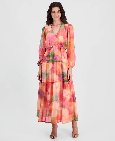Robbie Bee Women's V-Neck Long-Sleeve Maxi Dress