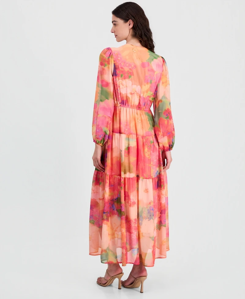 Robbie Bee Women's V-Neck Long-Sleeve Maxi Dress